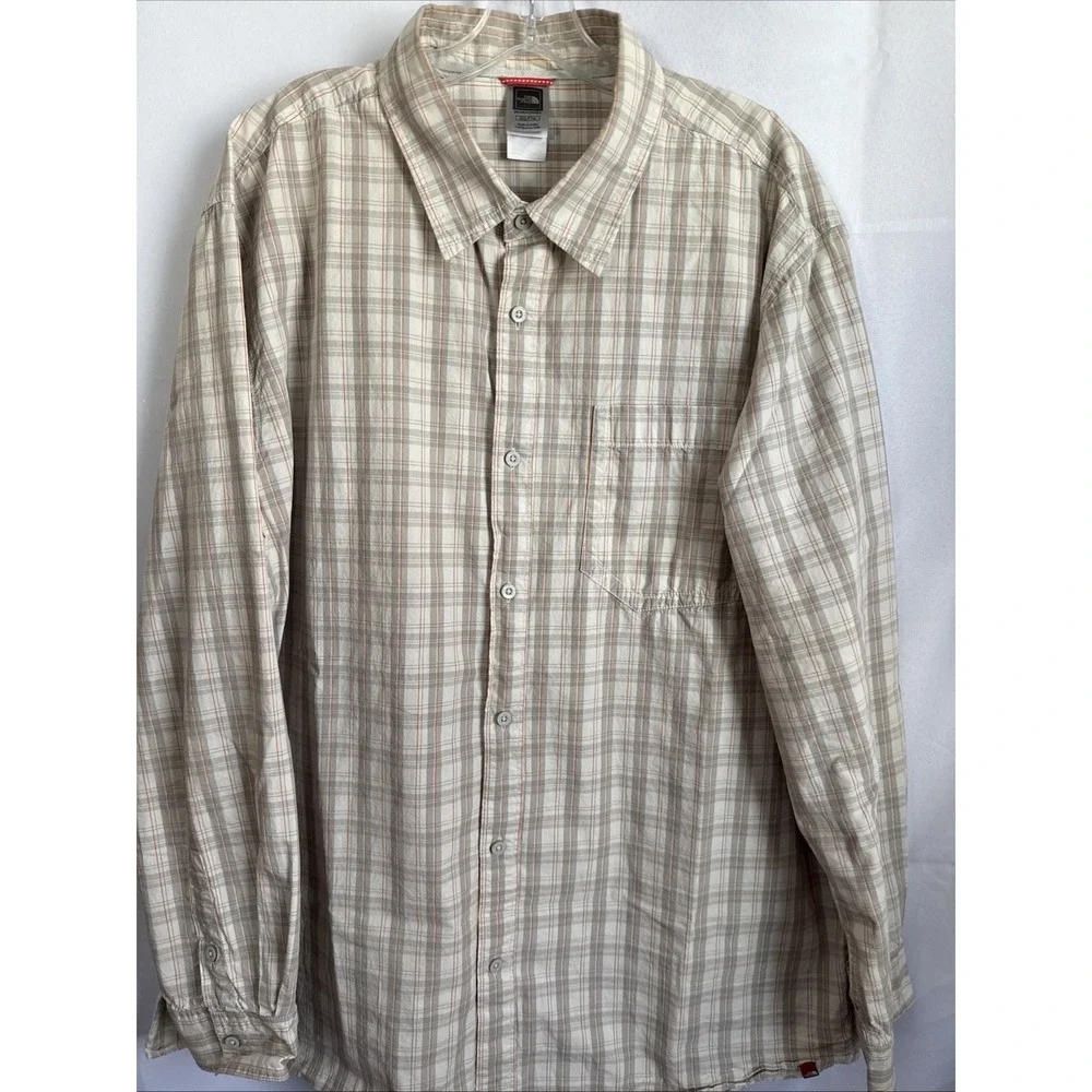North Face Mens XXL Orange Gray Plaid Long Sleeve Button Down Shirt